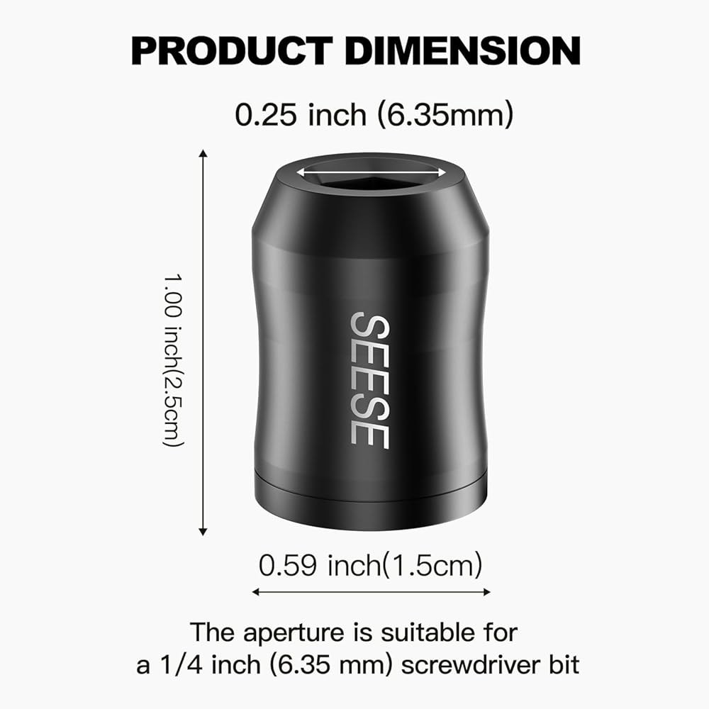 SEESE 강한 자기 스크류 링 1/4인치 / 6.35mm 범용 홀더 - 육각 드라이버 및 전원 비트용 탈착식 드릴 비트 홀더(2개) - 상세 이미지 3