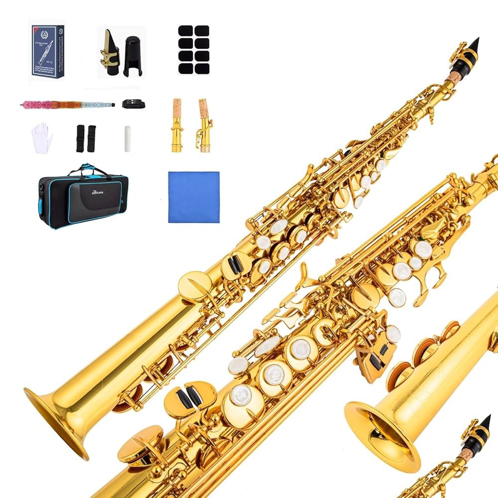 아이시위어 소프라노 색소폰 SAX Bb 브라스 옻칠 골드 바디와 키 목관 악기(골드) gold - 상품 이미지