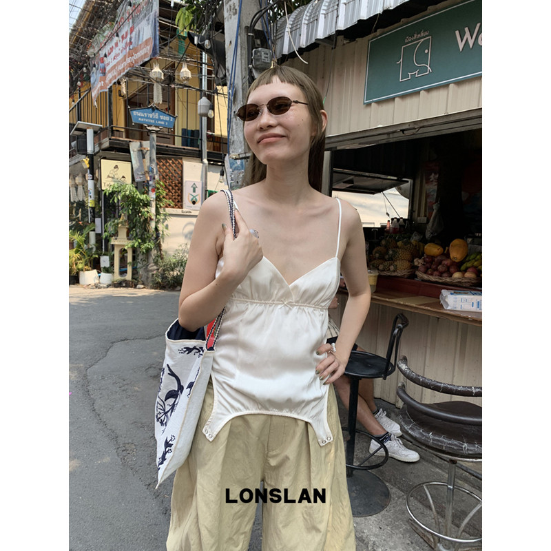 LONSLAN 론슬란 새틴 뷔스티에 끈나시 탑 여성 샤틴 나시 - 상세 이미지 2