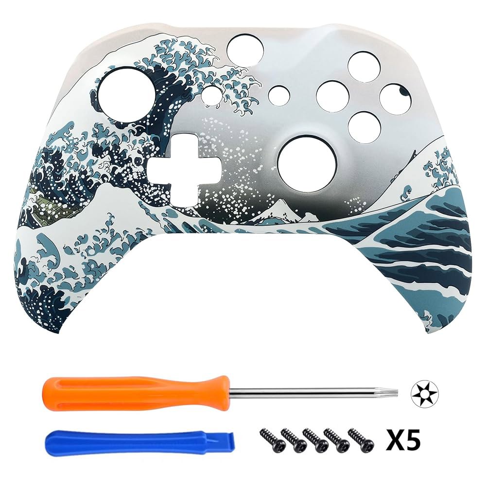 엑스트림레이트 Xbox One X S 컨트롤러 모델 1708용 소프트 터치 그립이 있는 그레이트 웨이브 패턴 전면 플레이트 하우징 쉘 - 미포함 - 상세 이미지 3