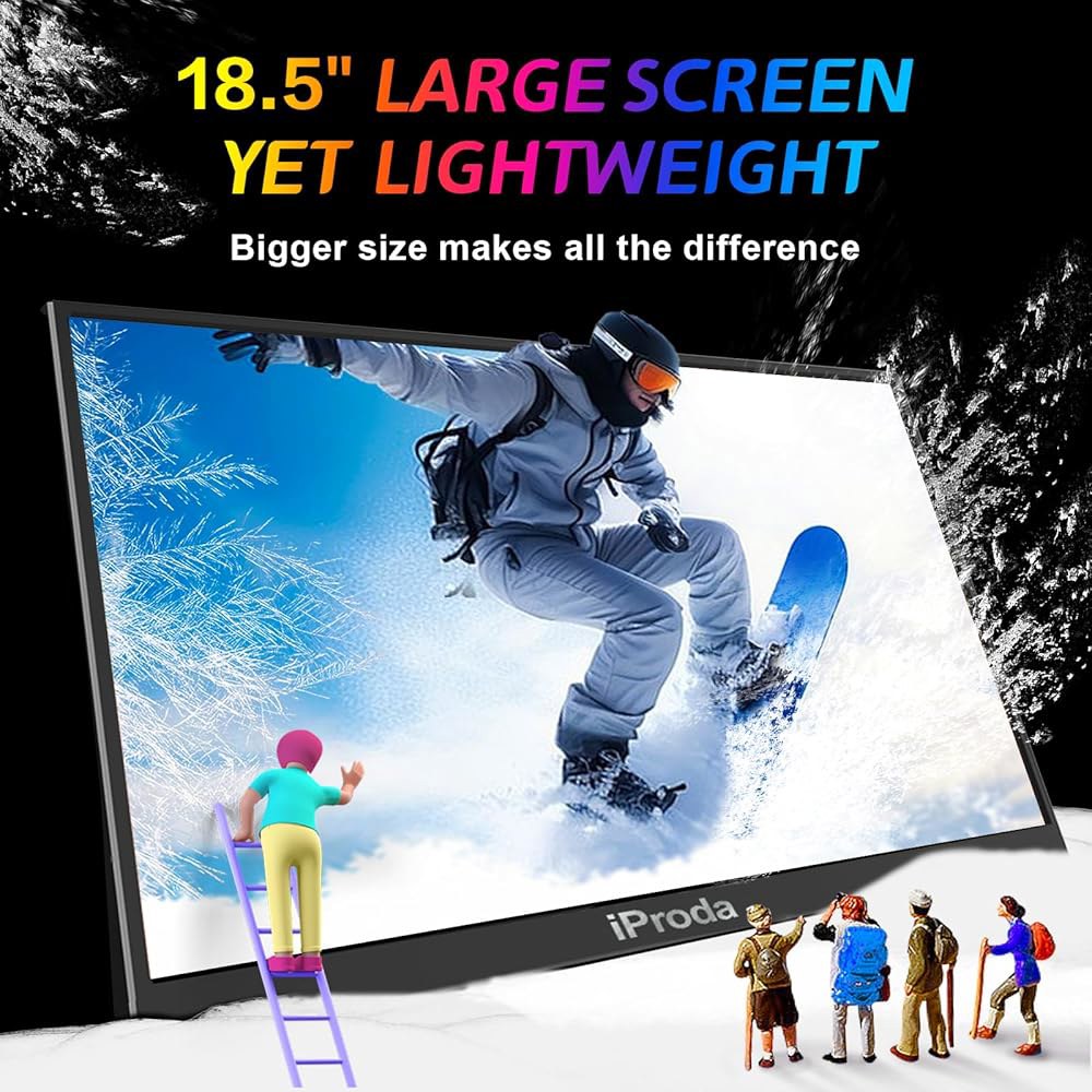 노트북용 iProda 휴대용 모니터, 120Hz 게임 모니터 FHD 1080P 18.5인치 노트북 익스텐더 여행용 컴퓨터 PS5/4 Mac PC용 화면 1 10.5 inch - 상세 이미지 2