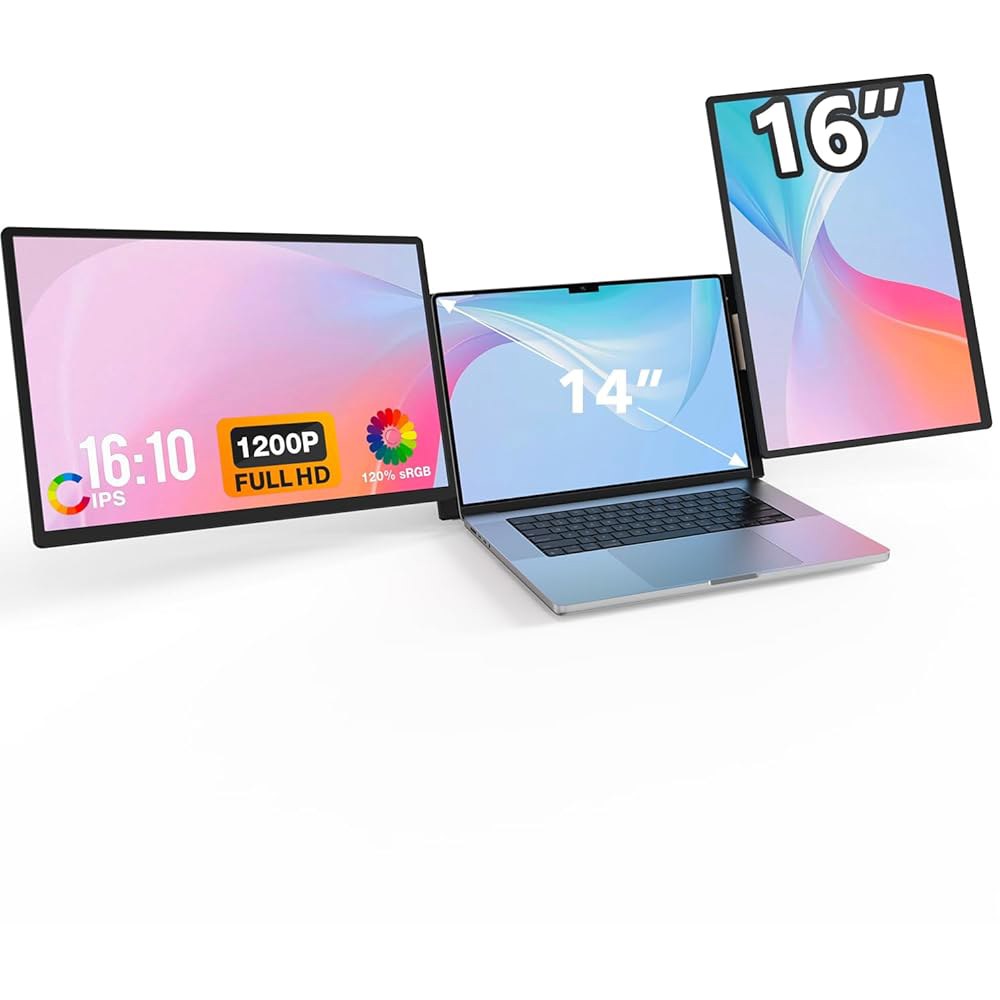 FLYTOCCA 16인치 노트북 화면 익스텐더, 16 10 비율 화면, 회전 분리형 Windows, Mac, Chrome과 호환되는 모니터 익스텐더로 업데이트된 1200P FHD - 상품 이미지