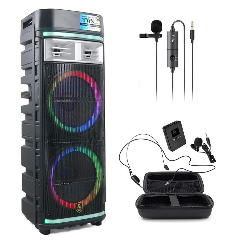80W 이동식 앰프 버스킹 블루투스 스피커 UHF 무선마이크 세트 CR500NHP - 상품 이미지