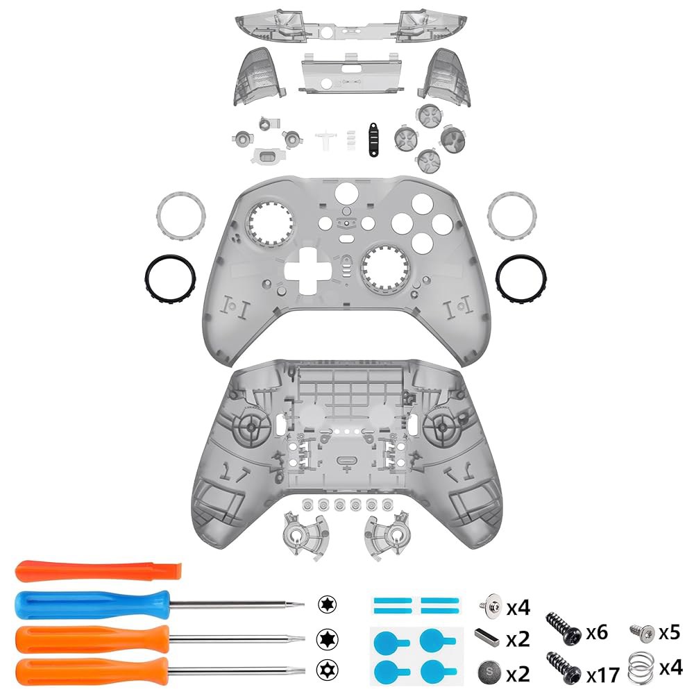 Xbox One Elite Series 2 컨트롤러용 익스트림레이트 풀 세트 쉘 버튼, 코어 버튼이 있는 클리어 블랙 교체 페이스플레이트 백 플레이트 하단 - 모델 1797 - 상세 이미지 3