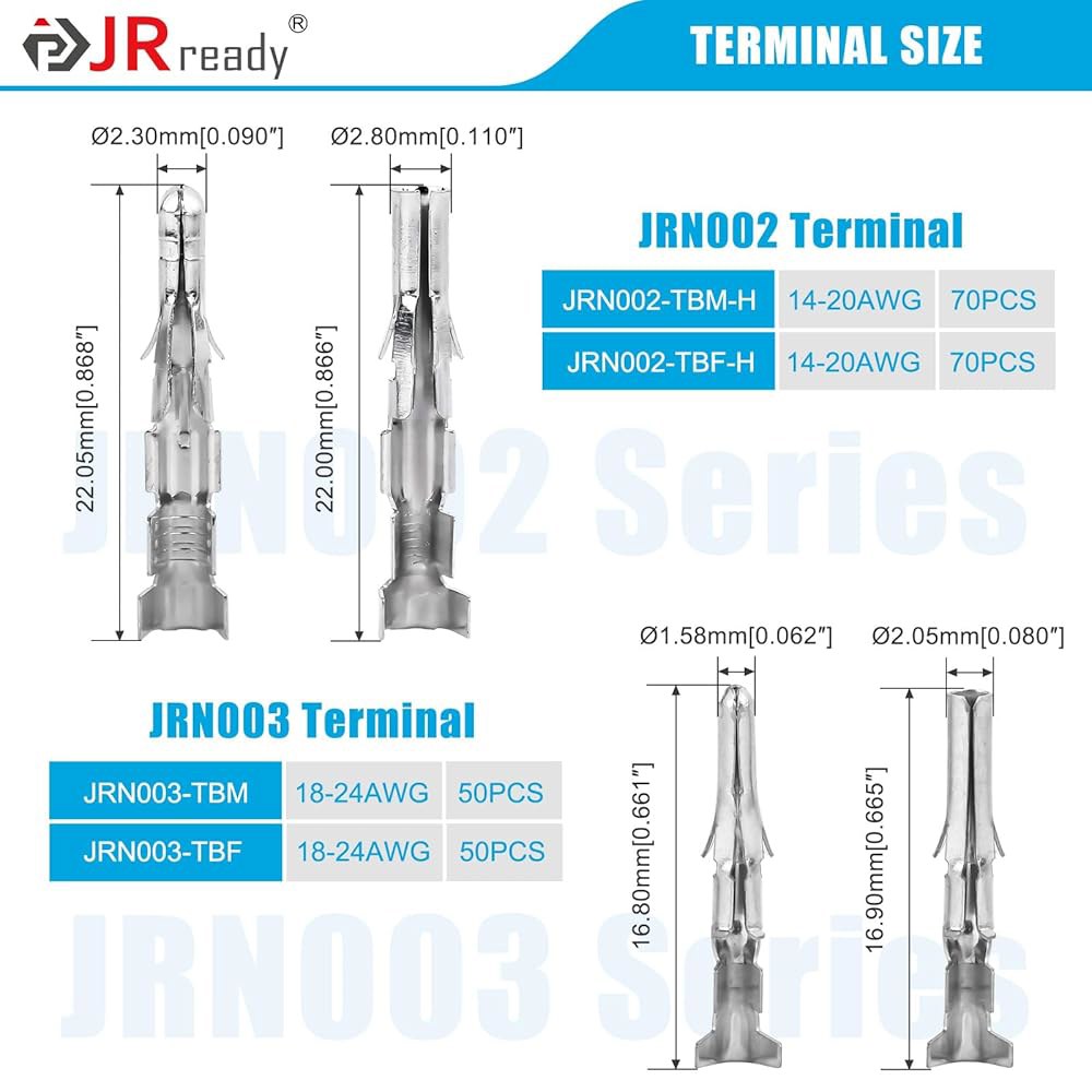 JRready 093 062 핀 커넥터 키트 와이어 남성 연락처 1190 1580 시리즈 14-20AWG 18-24AWG 크림프 단자 3.68mm 5.03mm 피치 120쌍 ST6 - 상세 이미지 2