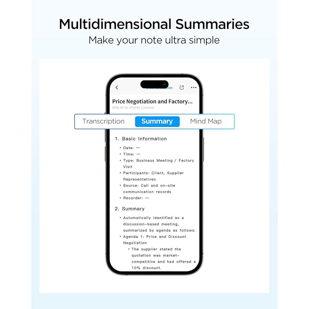 BOYA Notra AI 음성 녹음기, 3-모드 캡처 - 앰비언트 / 전화 통화 블루투스, 전사 및 스마트 요약, 140개 이상의 언어 지원, 64GB 스토리지, 회의, 강연, - 상세 이미지 2