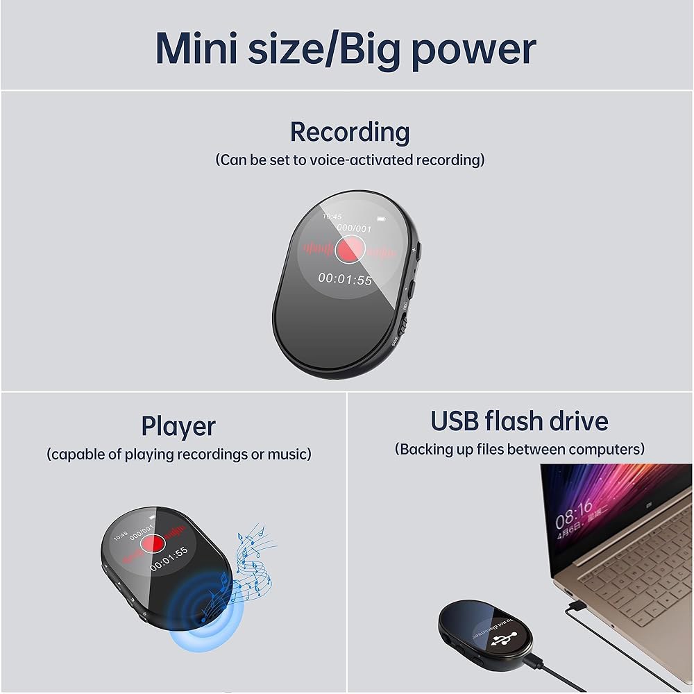 128GB 소형 u200C 음성 녹음기, 인식 녹음, 재생 및 비밀번호 관리, AI 노이즈 예약 휴대용 녹음 장치 축소, 회의/강의/교실용, MP3 128GB - 상세 이미지 2