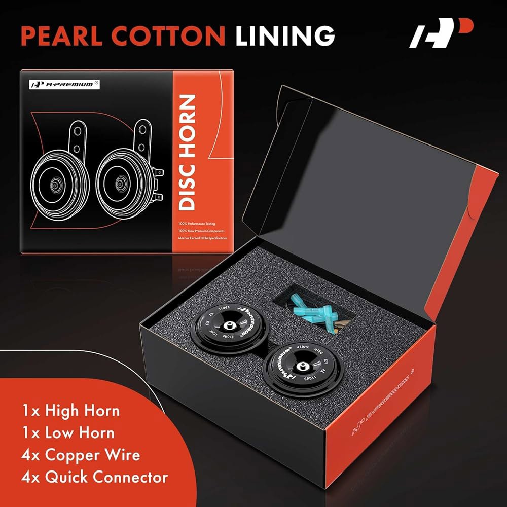 A-프리미엄 - 디스크 혼 2PCS 하이 앤 로우 유니버설 전기 경적, 12V 110dB, 대부분의 승용차, 상용/오프로드 차량, 오토바이, ATV, 스쿠터, 먼지/포켓 자전거 - 상세 이미지 2