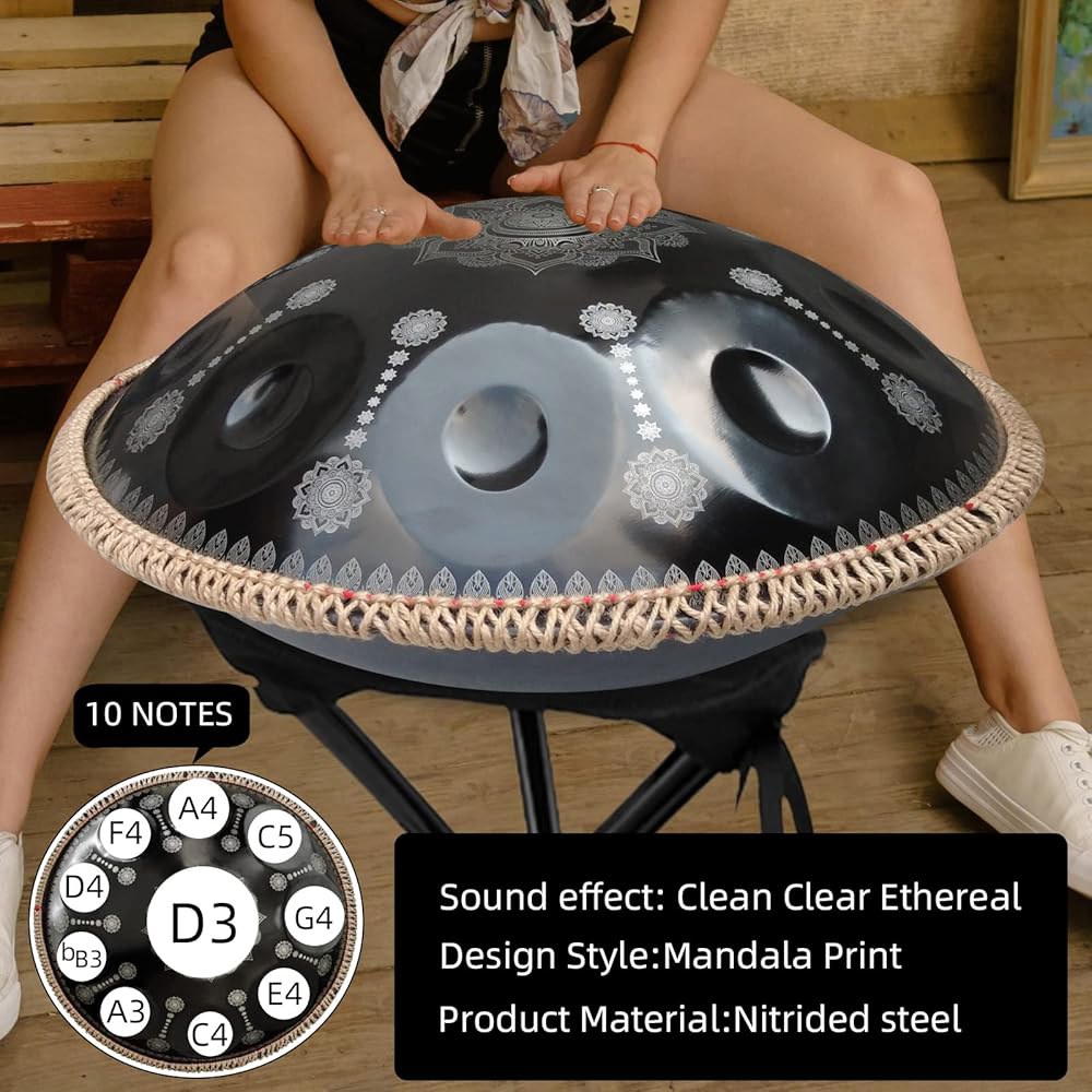 22인치 10노트 D 단조 432Hz 스틸 핸드팬 드럼 악기, 블랙 Print Black - 상세 이미지 2