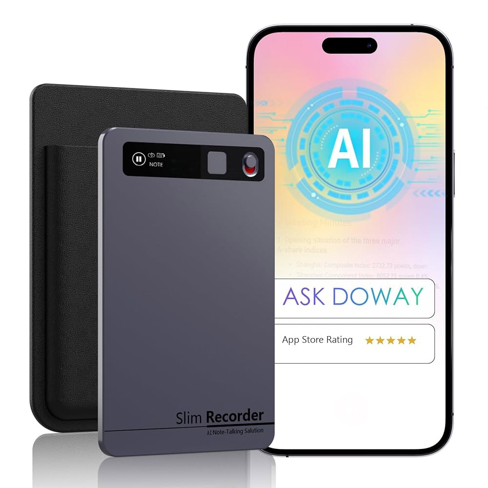AI 음성 녹음기, 전사 및 요약 기능이 있는 스마트 노이즈 캔슬링 기술, 64GB 메모리, 35시간 녹화, 앱 제어, 152개 언어의 강의, 회의, 통화 지원 - 상품 이미지