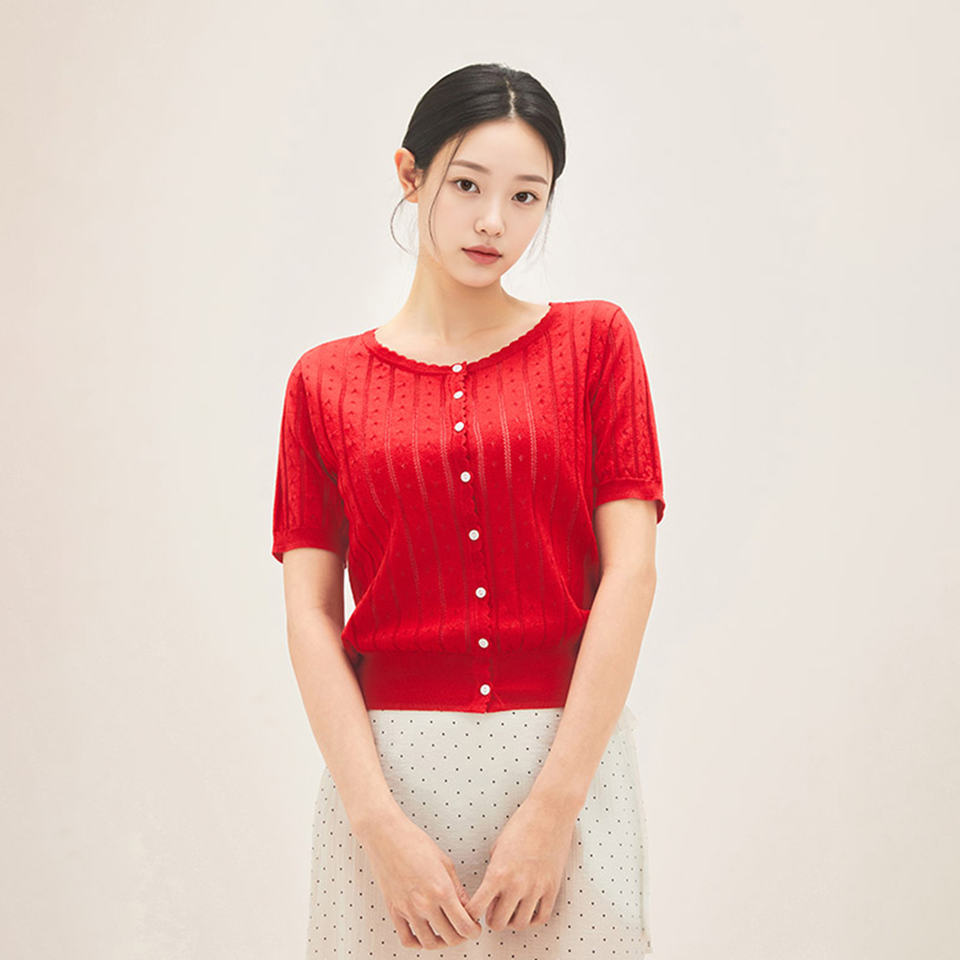 로엠 반팔 스칼럽 가디건 RMCKG26R13 - 상세 이미지 3