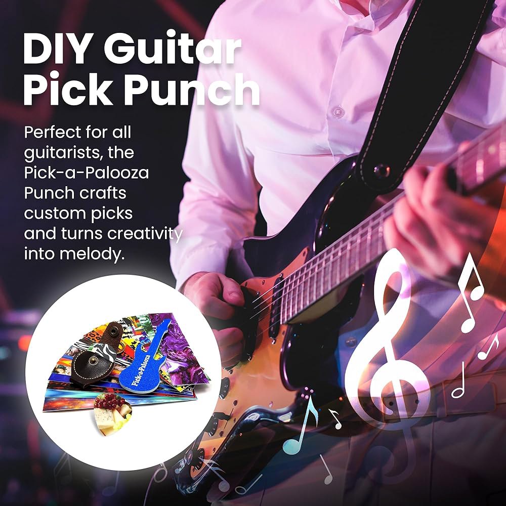 Pick-a-Palooza DIY 기타 픽 - 뮤지션을 위한 맞춤형 메이커 가죽 열쇠고리 홀더, 아트워크 및 파일이 포함된 스트립 남녀를 독특한 선물 레드 펀치 - 상세 이미지 2