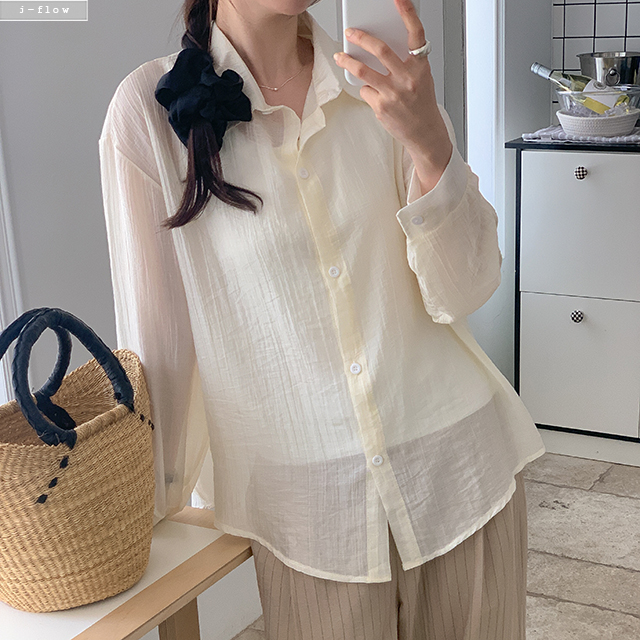 클루 린넨 루즈핏 텐셀 시스루 셔츠 4col 봄 여름 아우터 오버핏 실크 얇은 제이플로우 이미지 7