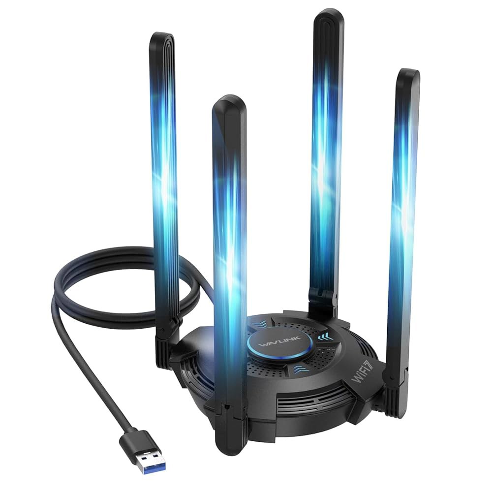 데스크톱 PC용 USB WiFi 어댑터, 2.4GHz / 5GHz 6GHz, 4x5dBi 고이득 안테나, 멀티컬러 상태 LED, WPA3, MLO, OFDMA, 4K-QAM을 지원 - 상품 이미지