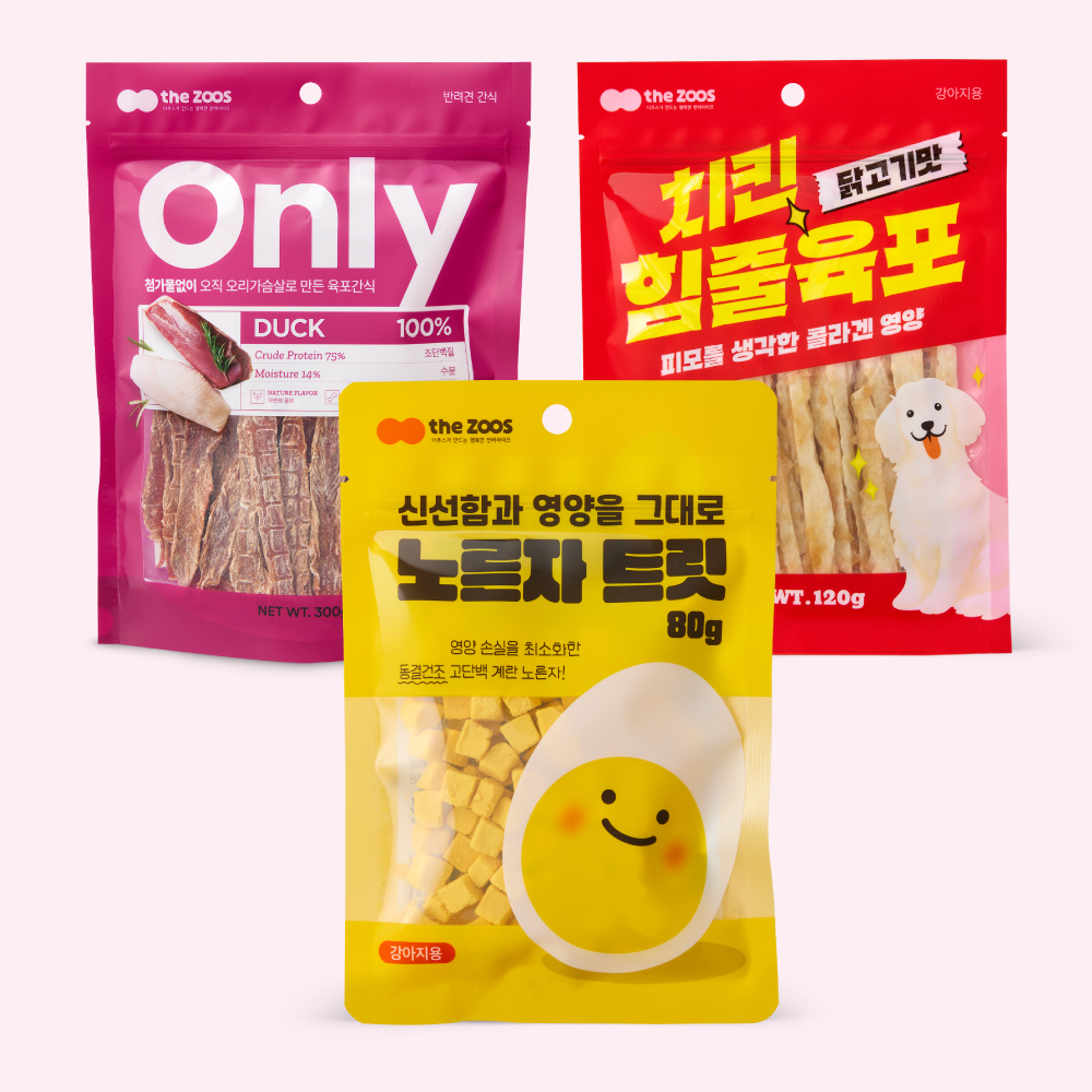 1+1+1 더주스 온리 강아지 건조간식+노른자 동결건조 트릿+치킨힘줄껌 - 상품 이미지