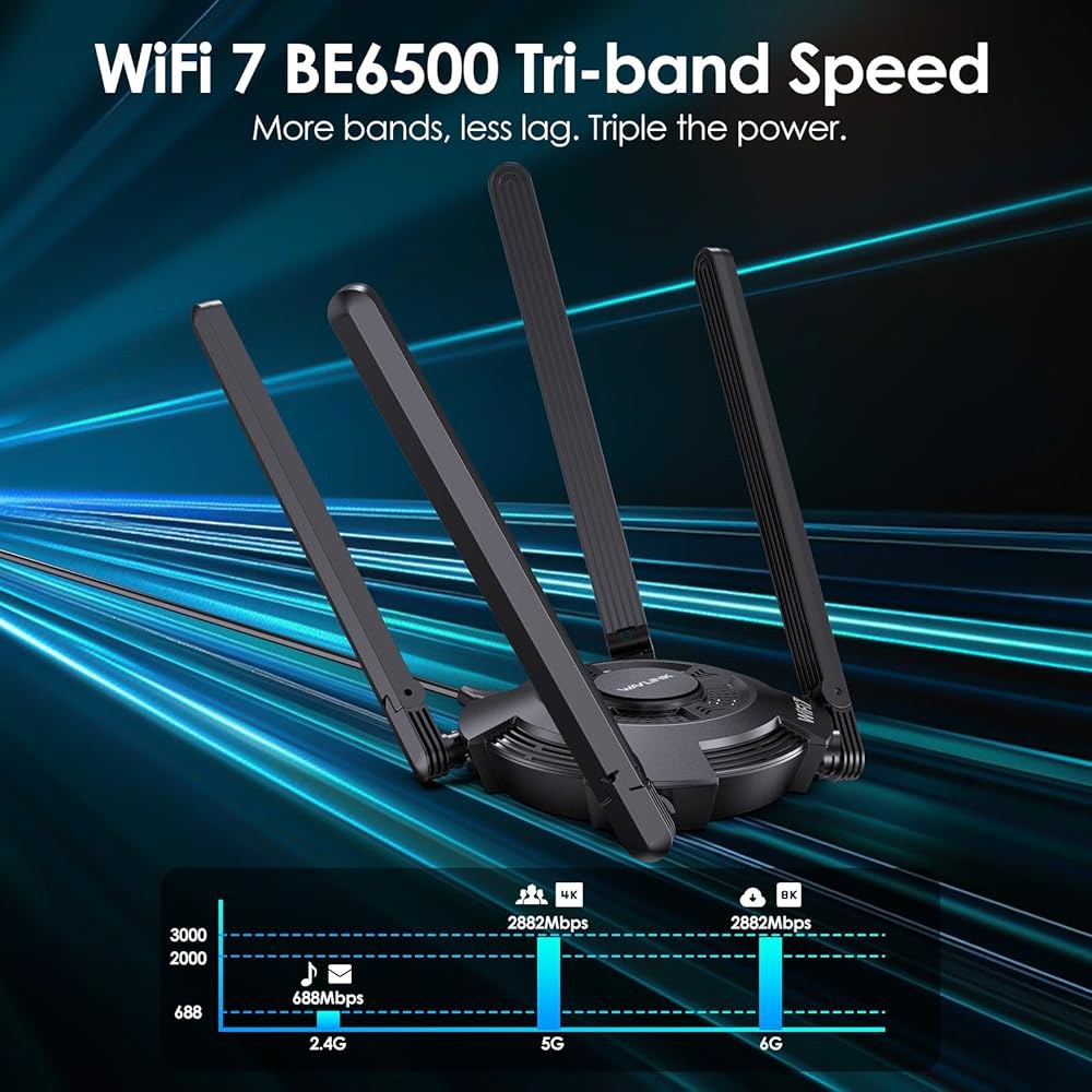 데스크톱 PC용 USB WiFi 어댑터, 2.4GHz / 5GHz 6GHz, 4x5dBi 고이득 안테나, 멀티컬러 상태 LED, WPA3, MLO, OFDMA, 4K-QAM을 지원 - 상세 이미지 3