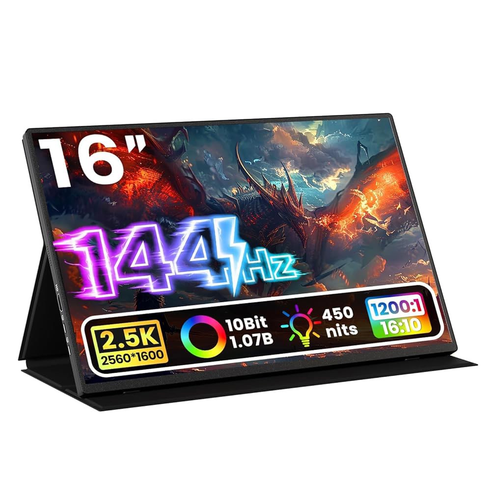 Upperizon 휴대용 모니터 16인치 2K QHD 2560X1600 450니트 106 sRGB 144Hz HDR HDMI USB-C 여행용 모니터(노트북 Mac PC Surfa - 상품 이미지