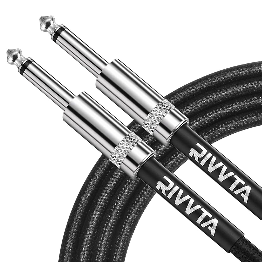 RIVVTA 기타 케이블 100피트 스트레이트 6.35mm 암페어 코드 나일론 브레이드 안티 킹킹 케블라 강화 1/4 악기용 케이블, 베이스 3.3 ft - 상품 이미지