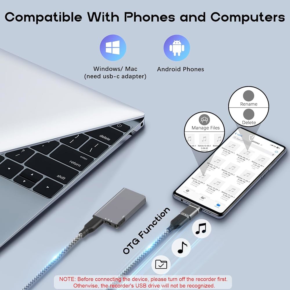 64GB 마그네틱 디지털 음성 녹음기 - 40시간 연속 녹음 장치 활성화 녹음기, AI 지능형 삼중 소음 감소 기능 강의 회의 인터뷰용 오디오 64GB - 상세 이미지 3