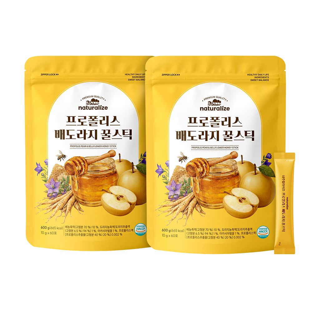 네추럴라이즈 프로폴리스 배도라지 꿀스틱 60포, 2개 - 상품 이미지