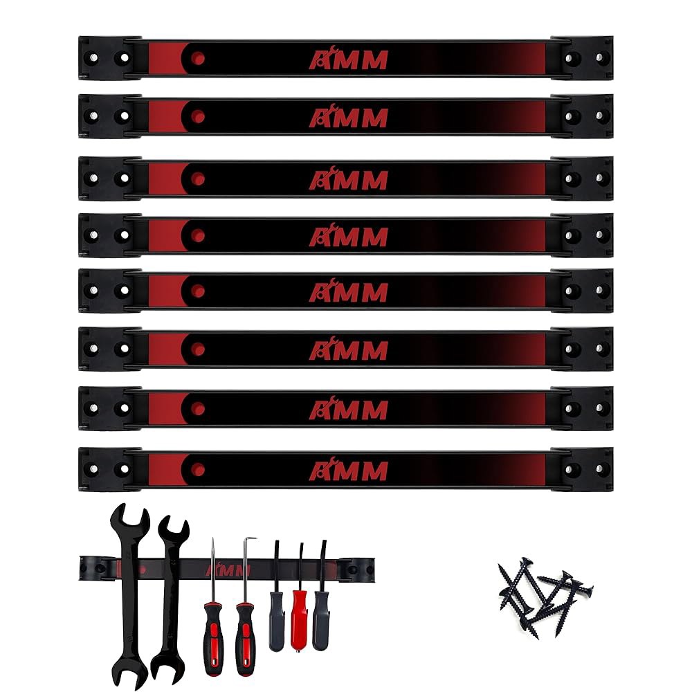 AMM 8PCS 마그네틱 공구 홀더 스트립, 장착 나사가 있는 12인치 헤비 듀티 정리용 보관용 자석 바, 차고 정리함 - 상품 이미지