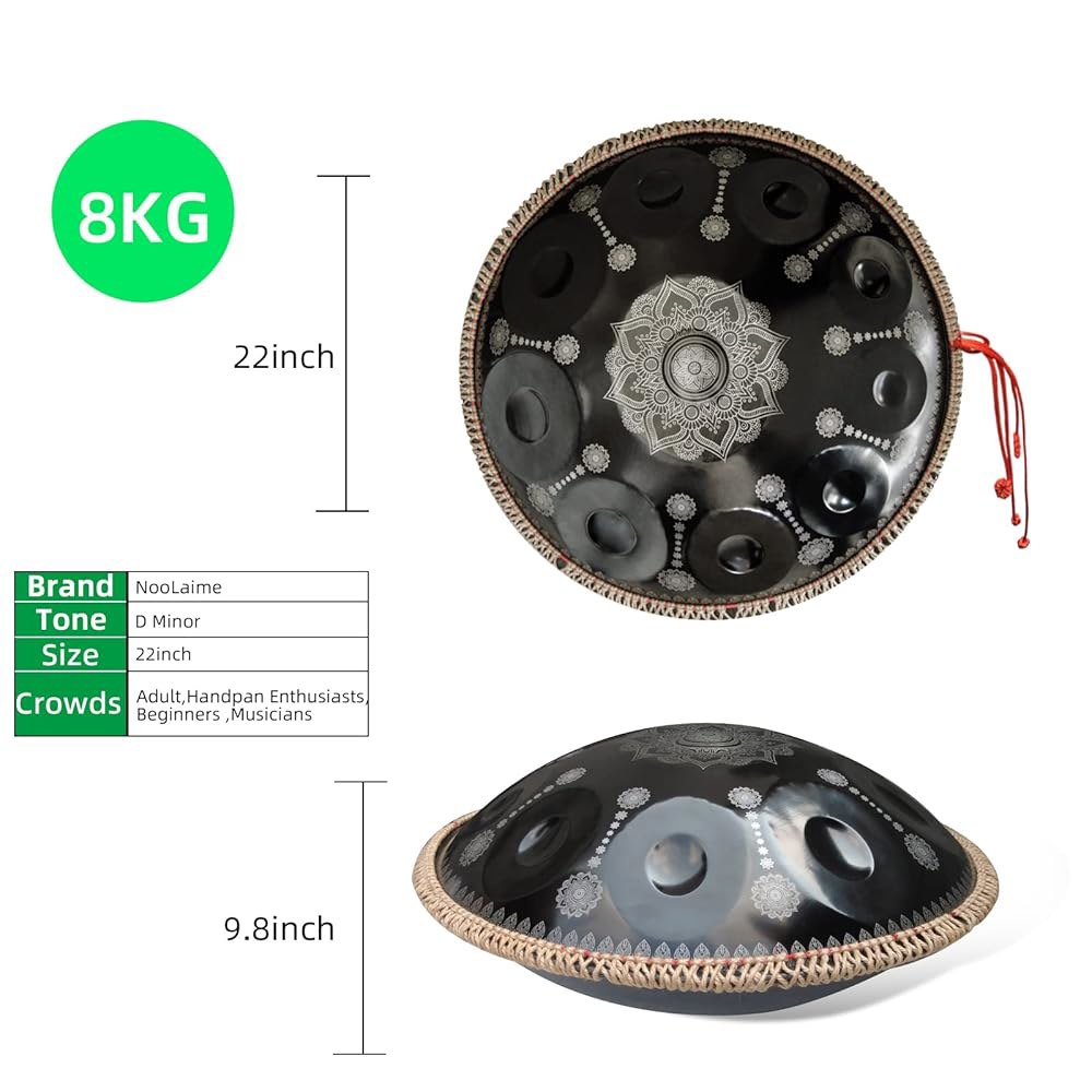 22인치 10노트 D 단조 432Hz 스틸 핸드팬 드럼 악기, 블랙 Print Black - 상세 이미지 3