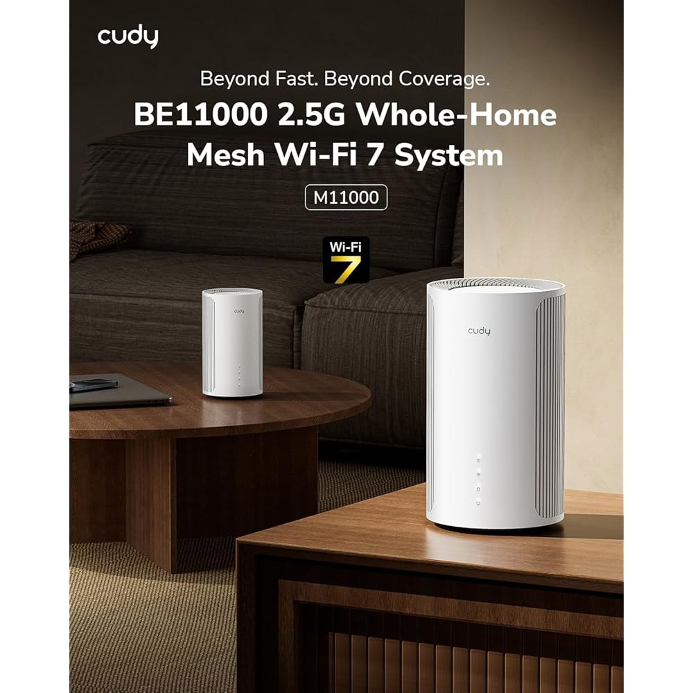 Cudy 트라이밴드 WiFi 7 BE11000 전체 홈 메시 시스템, 6스트림 10Gbps, 4 2.5G 포트, MU-MIMO, 멀티 VPN, APP, 스마트 내부 안테나, M11 - 상세 이미지 2