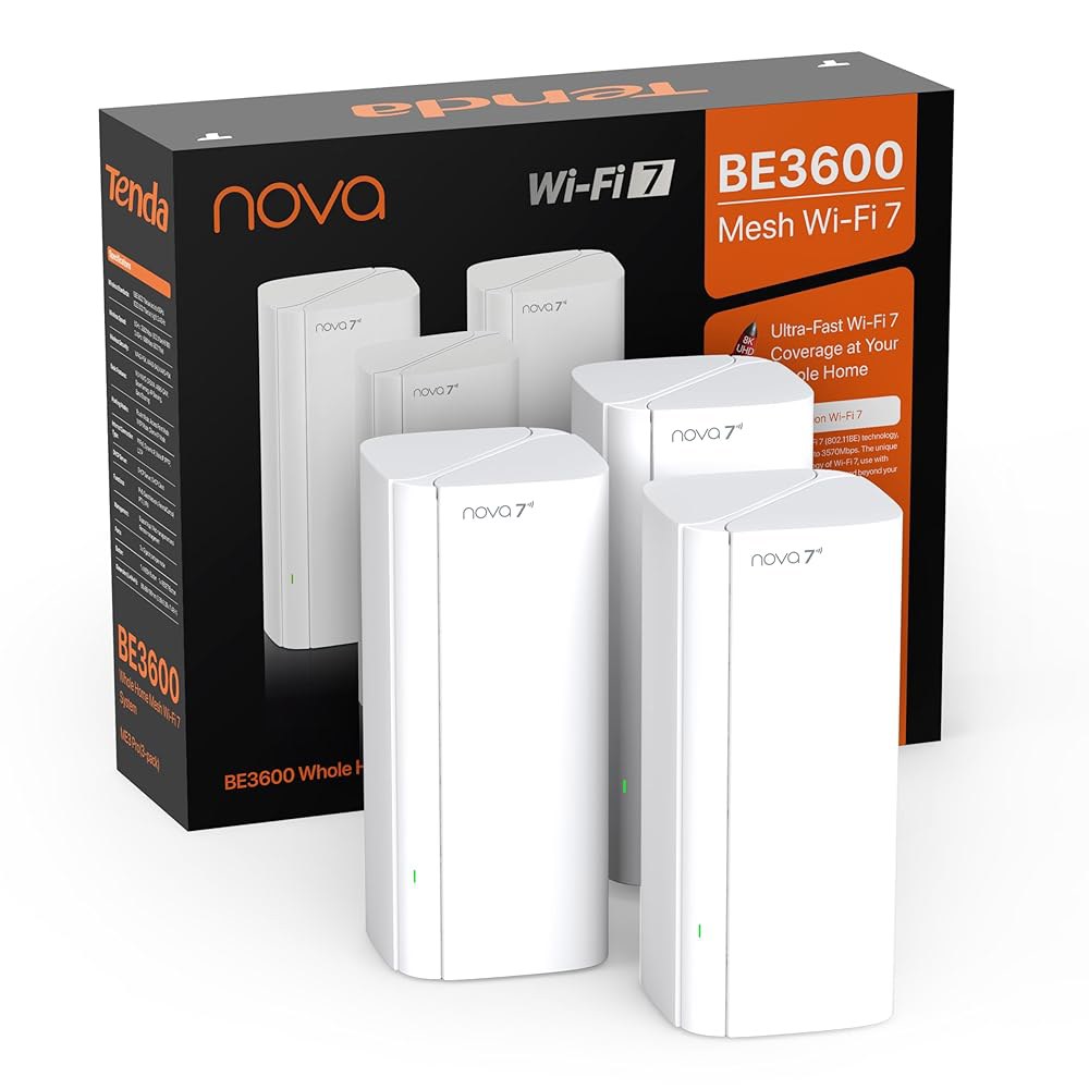 텐다 WiFi 7 메시 시스템 BE3600 u2013 듀얼 밴드 가정용 시스템, 최대 6,600 평방 피트까지 커버 가능, 1 2.5G, 2 1G 포트를 갖춘 네트워크, 160개 - 상품 이미지