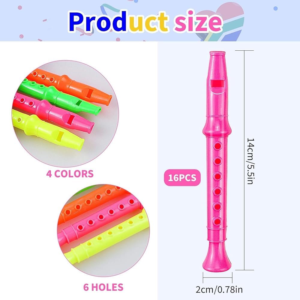 Etmact 24팩 어린이용 5.5인치 플라스틱 레코더, 파티용 혼합 컬러 플루트 악기 장난감, 교실 음악 교육, 부활절 바구니 스터퍼 선물, 달걀 필러 12 - 상세 이미지 3