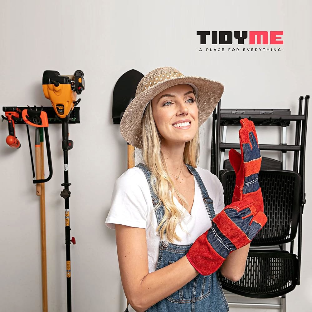 TIDYME 차고 벽 정리함 | 48인치 대형 공구 보관함 조절 가능한 이중 후크 300파운드 용량 삽, 레이크, 사다리 및 전동 공구용 탄소강 마운트 홀더 - 상세 이미지 2