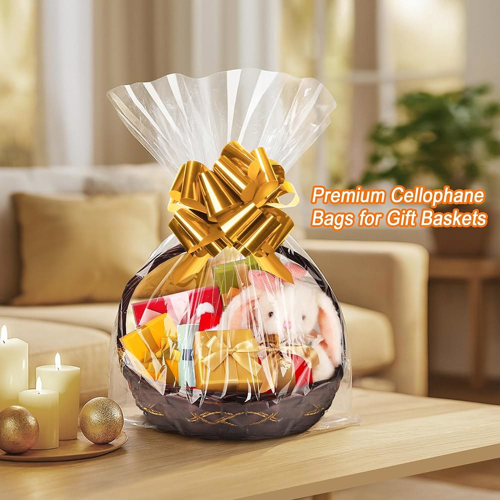 TMIOLUD 10PCS 초대형 셀로판 백, 선물 바구니용 30x40 인치 프리미엄 클리어 랩, 가방 포장 두께 260 밀리리터 - 상세 이미지 2