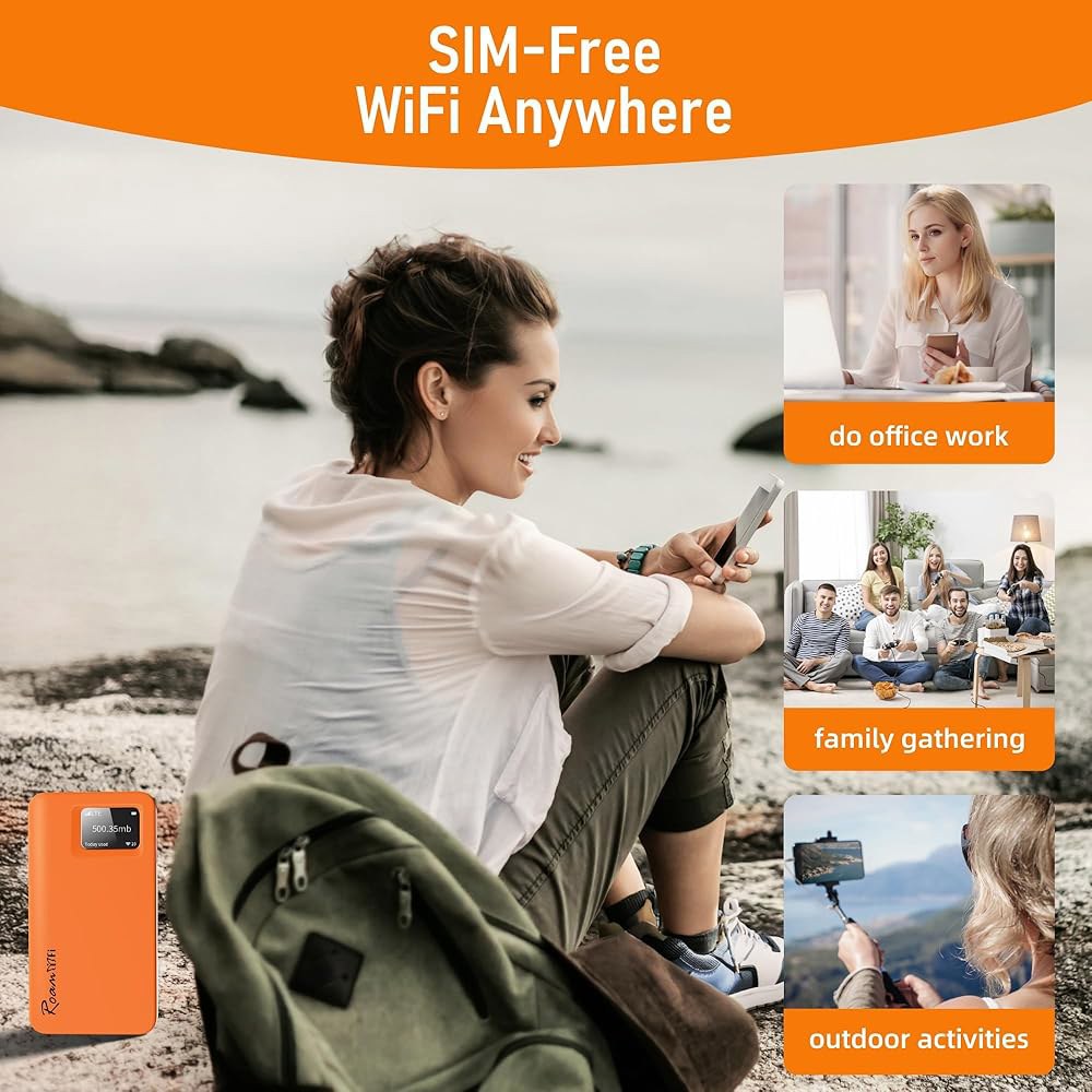 로밍 WiFi 4G LTE 핫스팟 라우터, 해외 여행용 휴대용 모바일 장치, 포켓 노심 카드, 10개 디바이스 연결, 10GB 로컬 데이터 포함, 170개국 이상 커버리지 - 상세 이미지 3