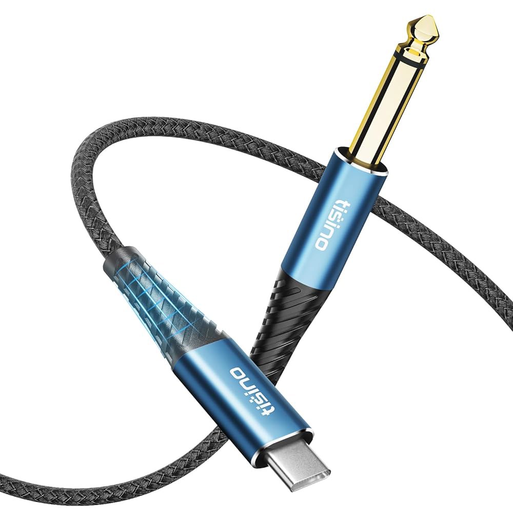 Tisino 1/4 to USB C 오디오 케이블, 1/4인치 TS Type-C 베이스 / 기타 녹음 장비 코드 노트북 PC Mac 스마트폰 및 포트 지원 - 3.3FT - 상품 이미지