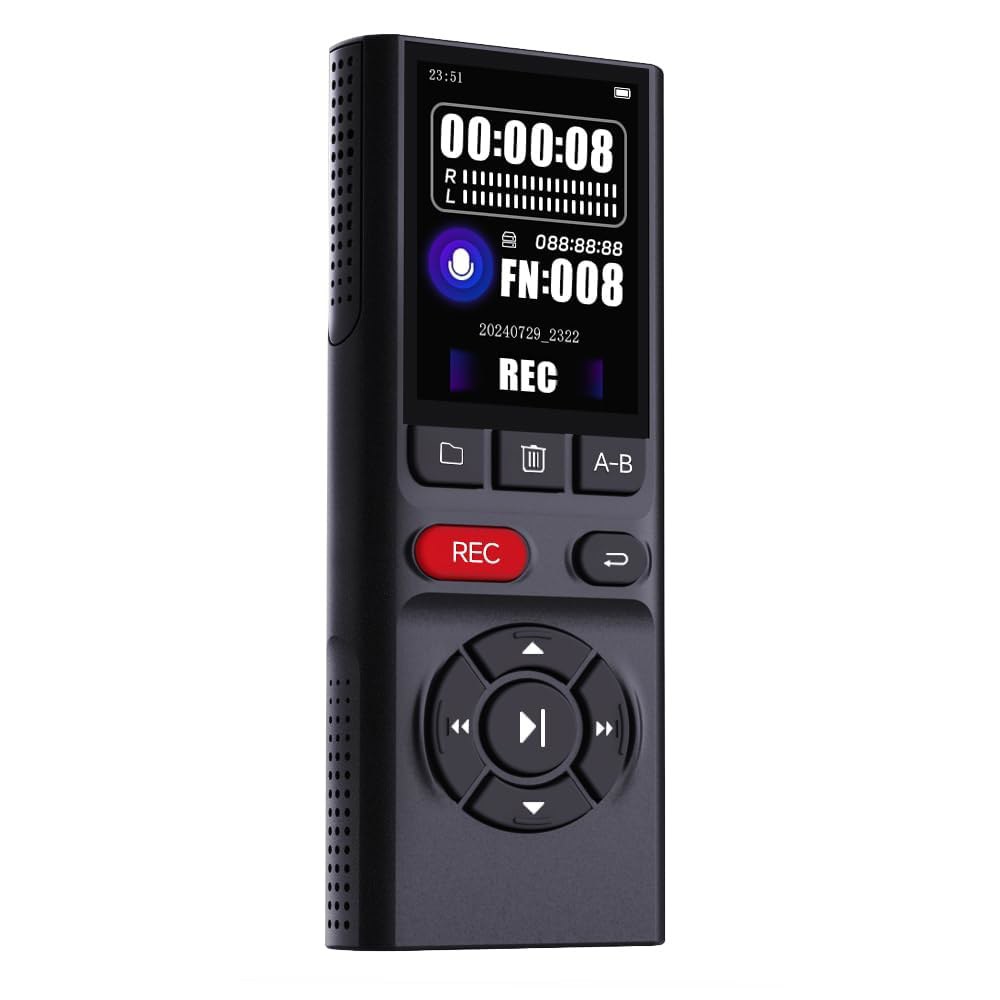 64GB Jaswill 디지털 음성 녹음기(재생 가능한 롱 배터리 2인치 화면 MP3 오디오 녹음), 회의 강의 및 활성화를 위한 인터뷰용 휴대용 USB 녹음 장치 - 상품 이미지
