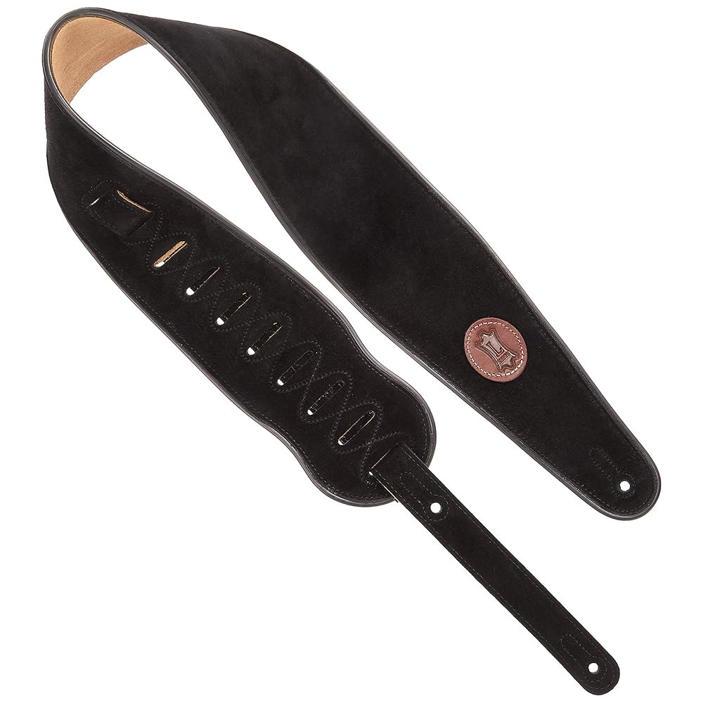 레비 가죽 4인치 스웨이드 베이스 기타 스트랩 블랙 파이핑, (MSS3-4-BLK) Black - 상품 이미지