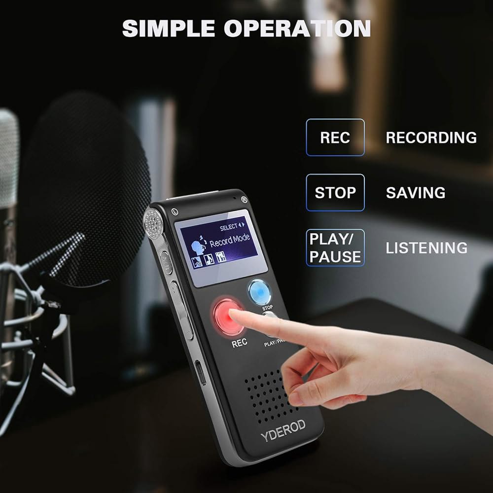 강의, 회의, 인터뷰를 위한 YDEROD 8GB 디지털 음성 활성화 레코더 - 재생, USB, MP3, A-B 반복 기능이 있는 HD 사운드 미니 휴대용 오디오 - 상세 이미지 2