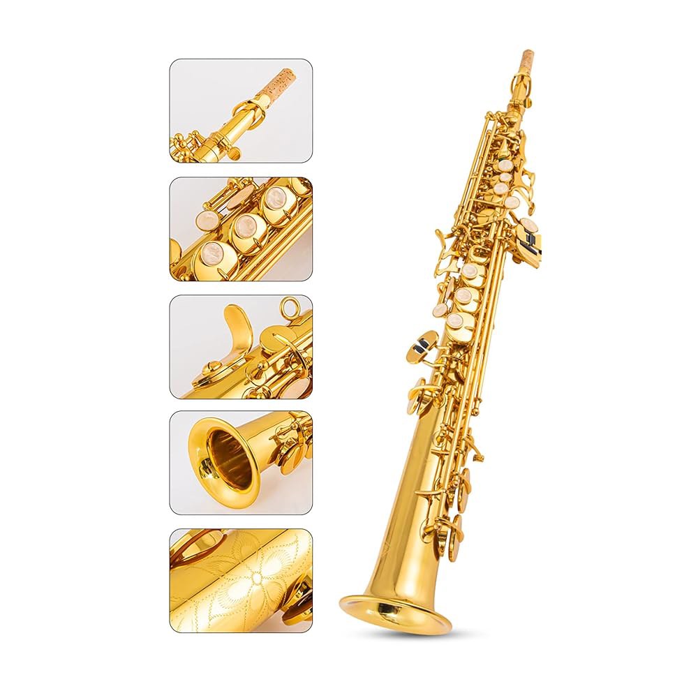 아이시위어 소프라노 색소폰 SAX Bb 브라스 옻칠 골드 바디와 키 목관 악기(골드) gold - 상세 이미지 2