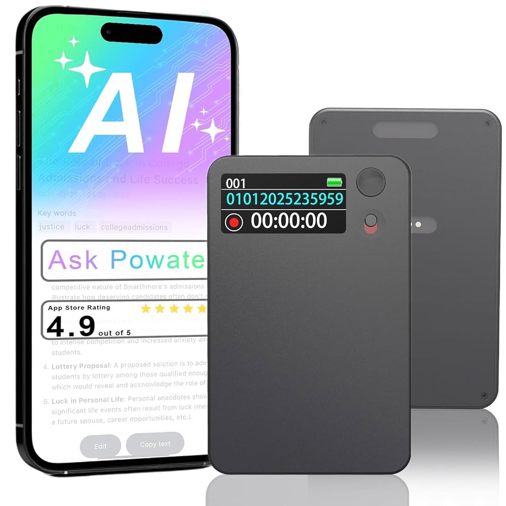 AI 음성 녹음기, ChatGPT에 의한 전사 및 요약, 강의, 회의, 통화를 위한 재생 기능이 있는 디지털 녹음기 장치, 107개 언어 지원, 64GB 메모리, APP 제어 - 상품 이미지