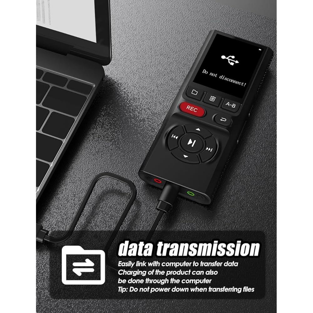 64GB Jaswill 디지털 음성 녹음기(재생 가능한 롱 배터리 2인치 화면 MP3 오디오 녹음), 회의 강의 및 활성화를 위한 인터뷰용 휴대용 USB 녹음 장치 - 상세 이미지 2