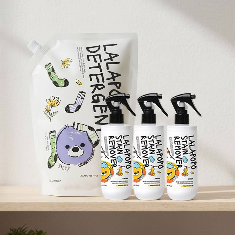 케이맘 랄라포포 아기 얼룩제거제 280ml 3개+세탁세제 1300ml (향선택가능) - 상품 이미지