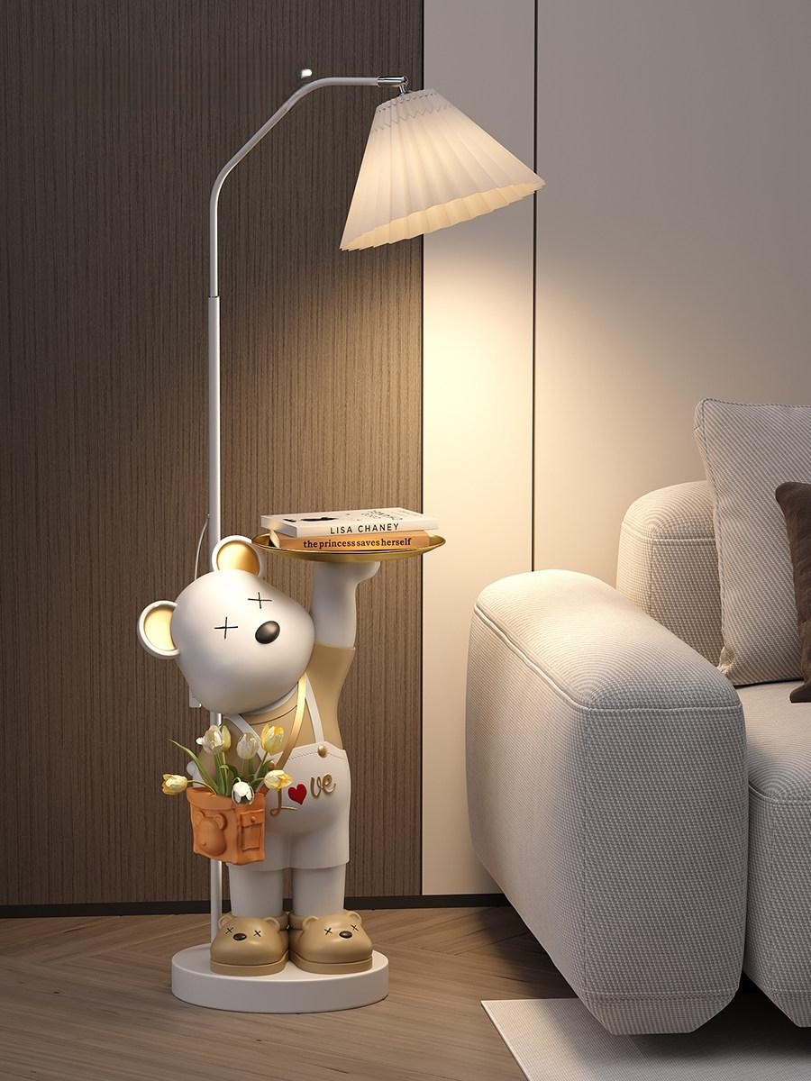 곰 트레이 조명 테이블 캐릭터 사이드테이블 카페 A - 상품 이미지