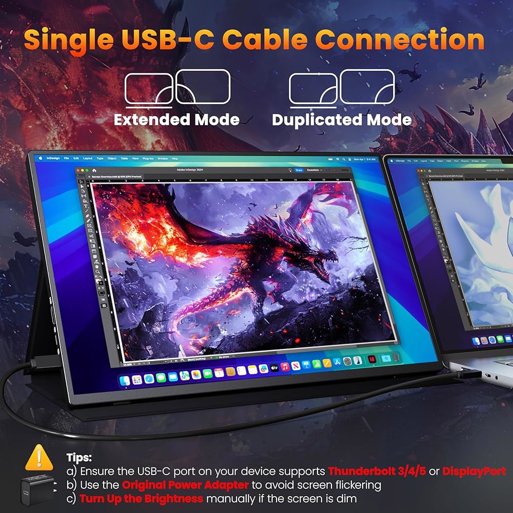 Upperizon 휴대용 모니터 16인치 2K QHD 2560X1600 450니트 106 sRGB 144Hz HDR HDMI USB-C 여행용 모니터(노트북 Mac PC Surfa - 상세 이미지 2