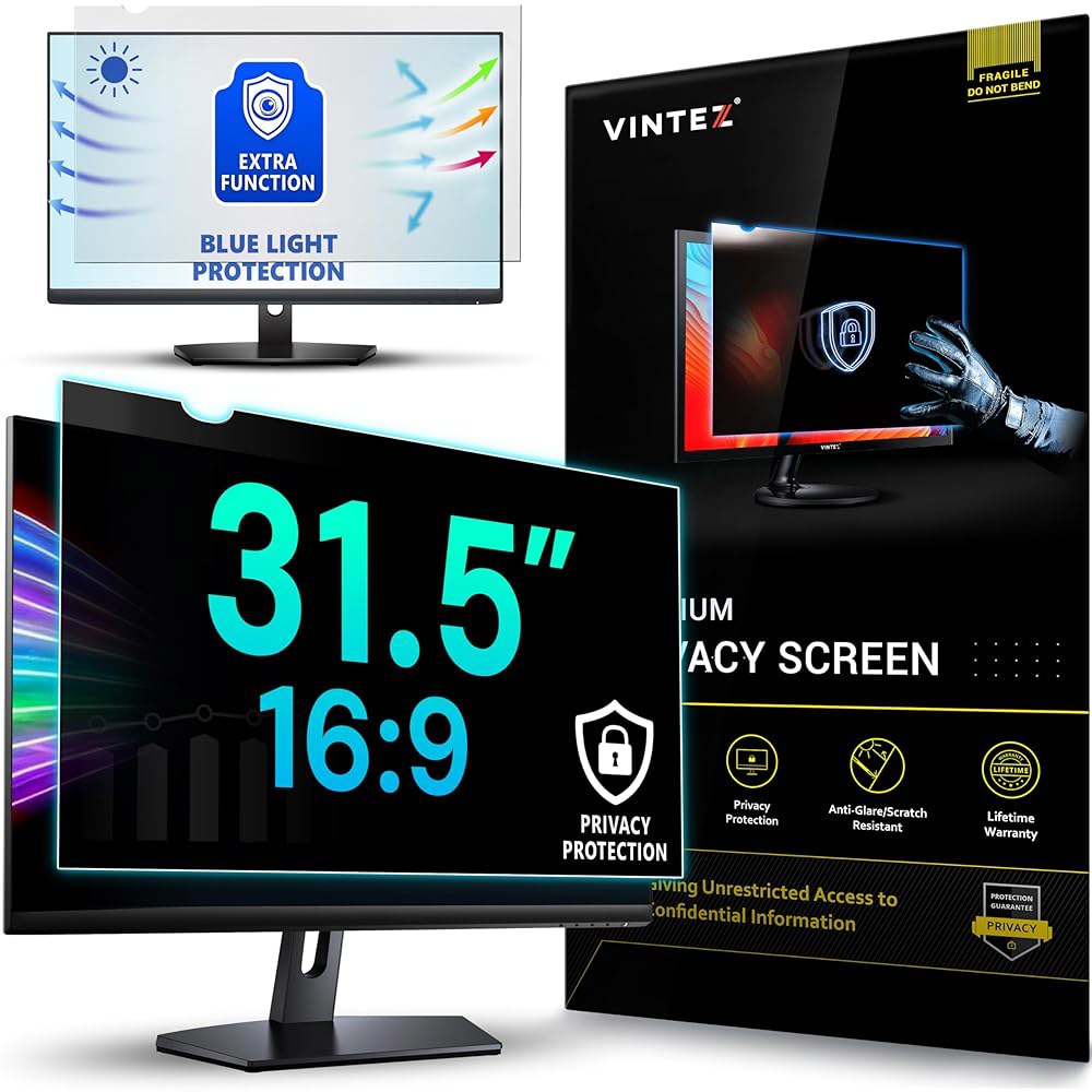 VINTEZ 31.5인치 16 9 컴퓨터 모니터 및 노트북용 프라이버시 화면 - 눈부심 방지 필름 블루 라이트 필터 눈 보호 보호, [1팩] - 상품 이미지