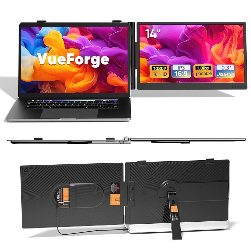 VueForge 노트북 화면 익스텐더, USB-C /HDMI, Windows /Mac /Chrome /Android용 플러그 앤 플레이를 지원하는 노트북용 초경량 휴대용 모니터용 - 상품 이미지
