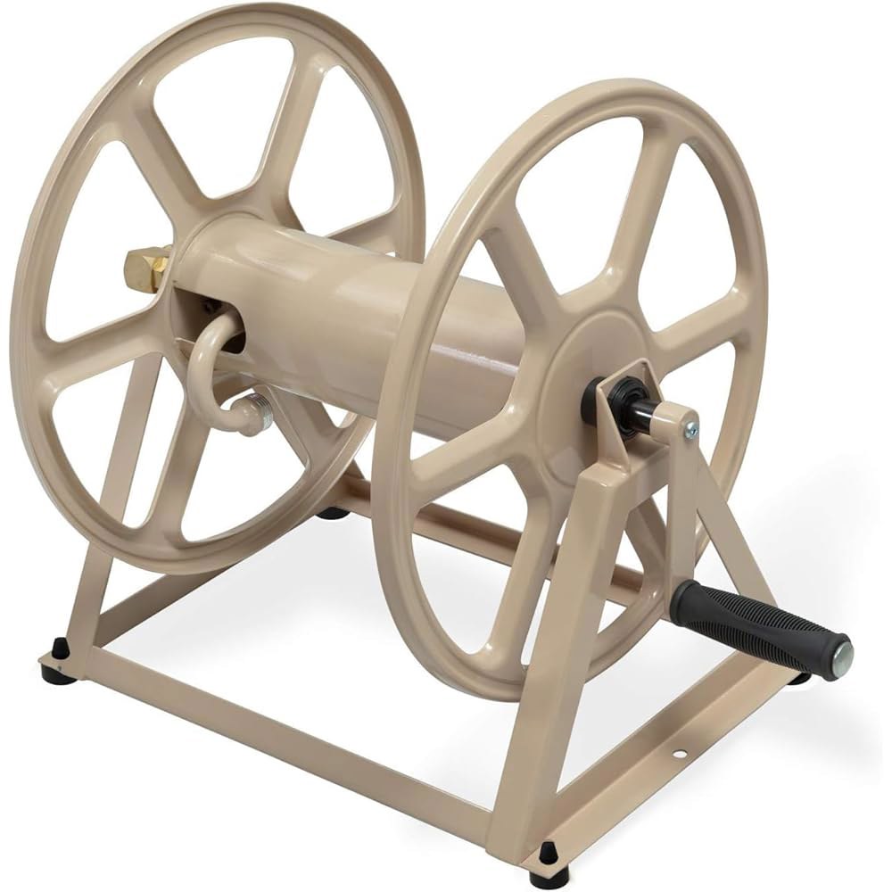 리버티 가든 709 스틸 월/바닥 장착 호스 릴, 5/8인치 200피트 보유 - Tan, 17.6 x 22 15 Tan Hose Reel - 상품 이미지
