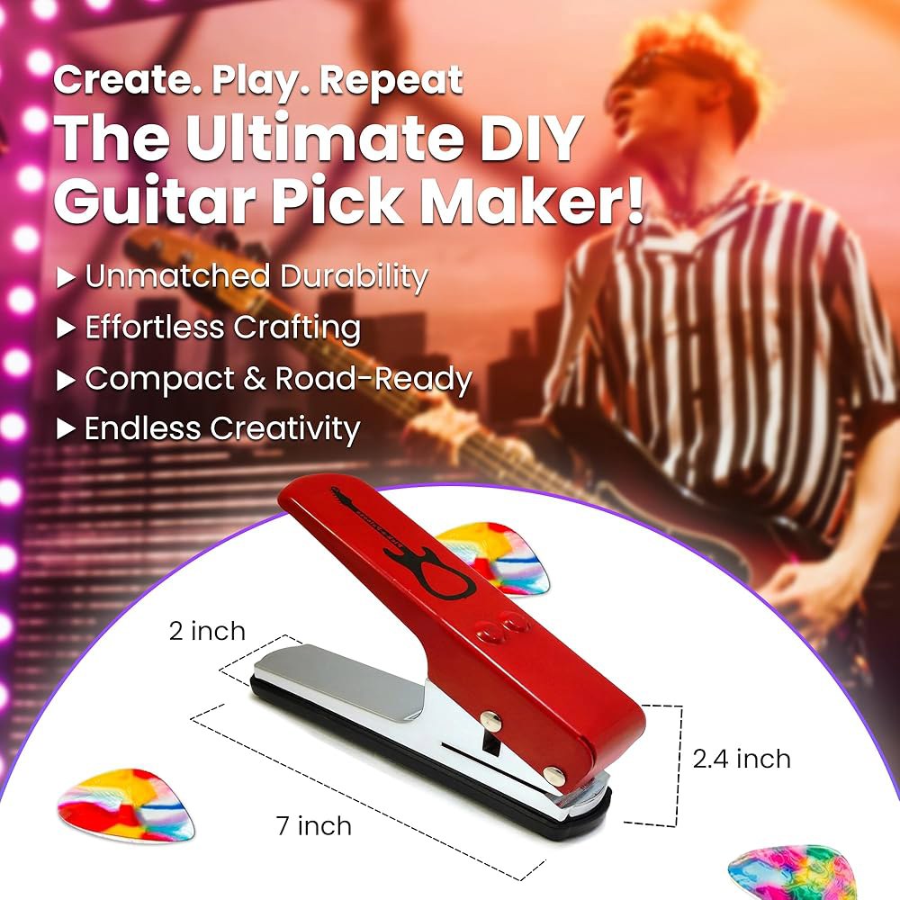 Pick-a-Palooza DIY 기타 픽 - 뮤지션을 위한 맞춤형 메이커 가죽 열쇠고리 홀더, 아트워크 및 파일이 포함된 스트립 남녀를 독특한 선물 레드 펀치 - 상세 이미지 3