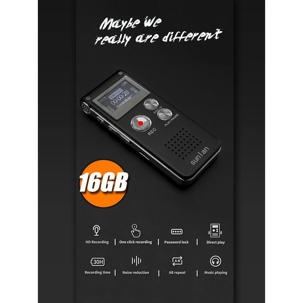 강의용 재생 기능이 있는 디지털 음성 녹음기 16GB - USB 충전식 딕타폰 업그레이드 소형 테이프 장치 - 상세 이미지 3