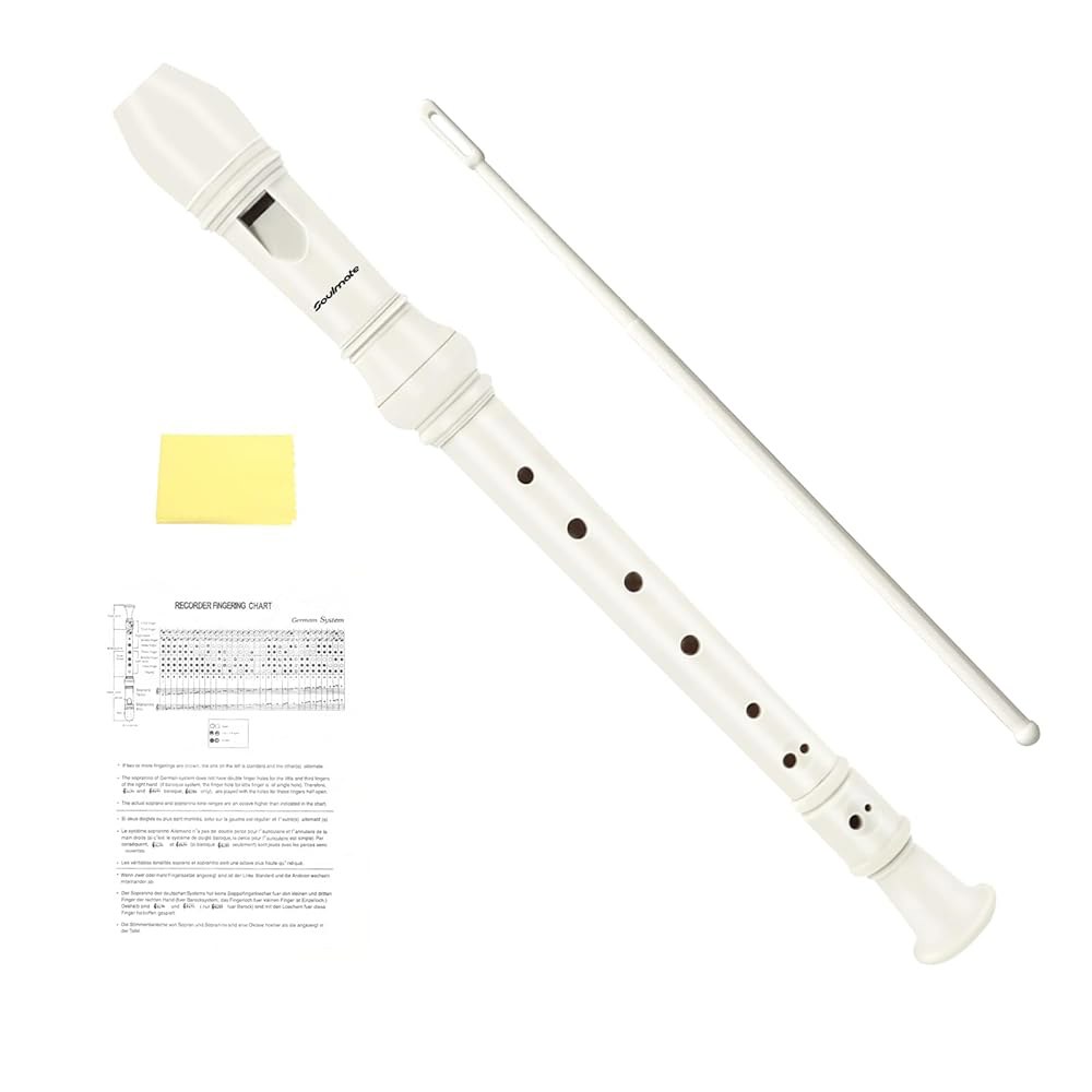 초보자를 위한 소울메이트 레코더 악기 독일 스타일 C 키 소프라노 8홀 3피스 ABS 하강 레코더, 청소 키트, 포장 가방(흰색) White - 상품 이미지