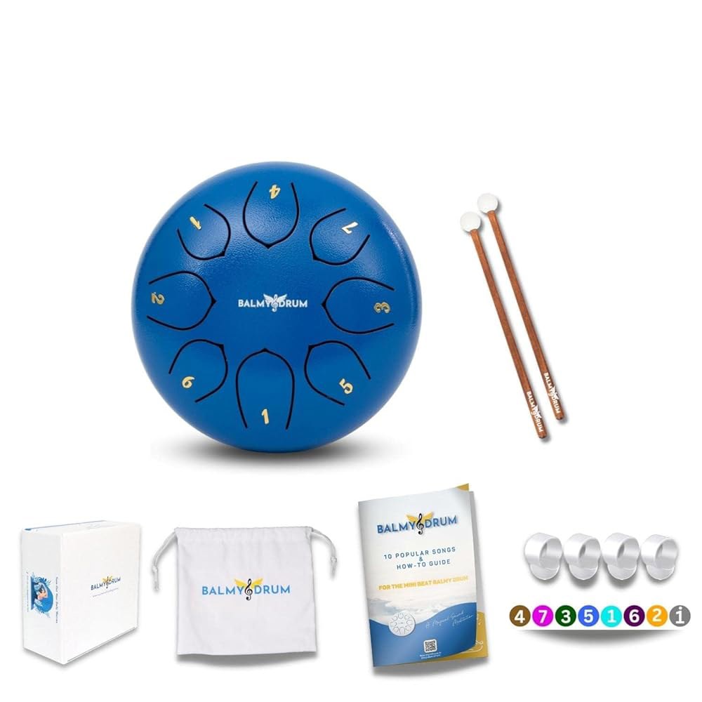 발미 드럼 스틸 텅 6인치 8노트 440Hz, 음악책이 있는 핸드팬 드럼, 망치, 캐리백, 핑거픽, 야외용 레인 명상 요가 진정 기구(블루) Black 8 Tones and 6 - 상품 이미지