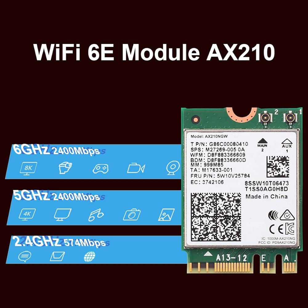 블루투스 5.3, 5400Mbps 트라이밴드 AX210 WiFi 칩 어댑터, MU-MIMO, 초저지연, Windows 11/10(64비트) 지원 6E 무선 카드 M.2 2230 - 상세 이미지 3
